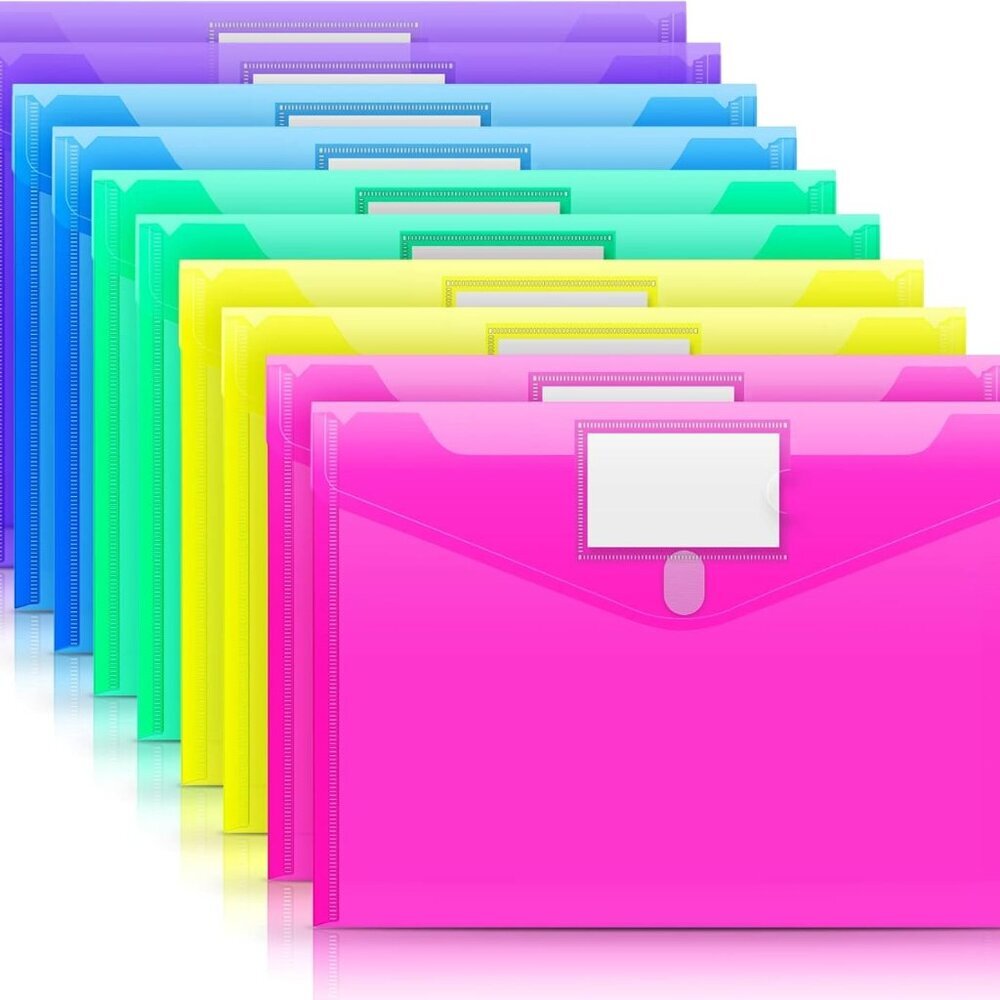 10 Pack Plastic Envelopes Poly Envelopes, Clear Document Folders File Folders  L